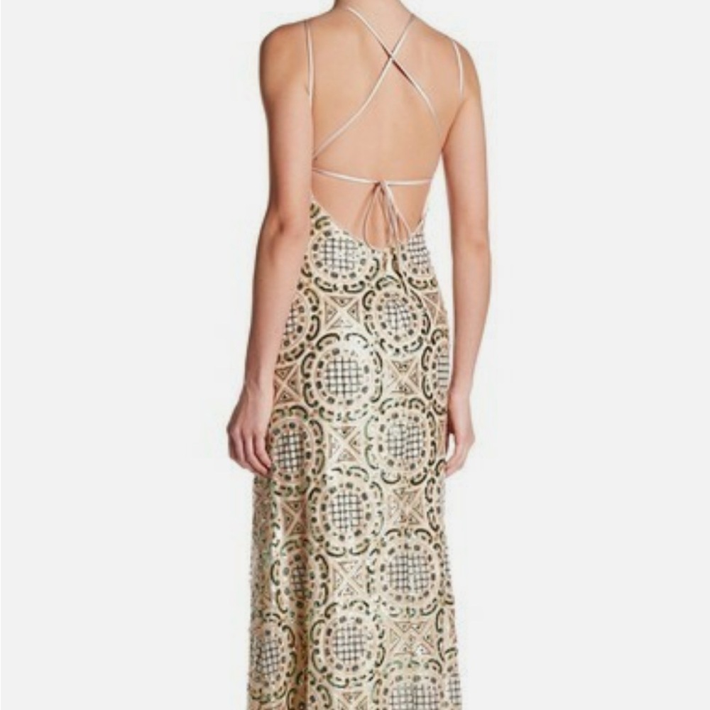 Nicole Miller Gold Sequin Halter Maxi Dress